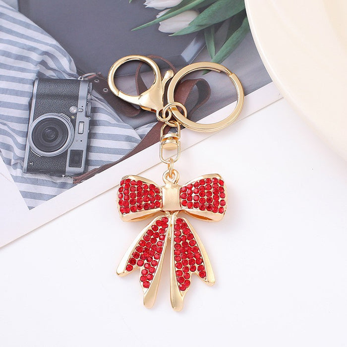 Rhinestone Bow Keychain Gold Clasp Six Crystal Colors