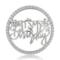 Crystal Happy Birthday Circle Brooch in Two Metal Tones view 5