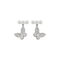 Silver Butterfly Crystal Drop Stud Earrings With A Silver-Tone Finish view 5