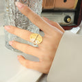 Oval Hammered Disc Open Adjustable Ring Gold Steel Finish view 1