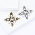 Antique Gold Silver Pearl Starburst Crystal Brooch Pins view 1
