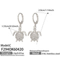Turtle Charm Dangle Hoop Earrings Clear Crystal Shell view 6
