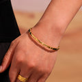 Slim Bamboo Segment Hinged Bangle Gold And Steel Tone view 2