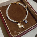 White Pearl Bracelet Pony Charm Crystal Star Gold Tone view 1