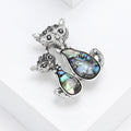 Abalone Shell Pair Cats Brooch Antique Silver Tone view 2