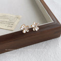 Gold Five-Petal White Enamel Flower Crystal Center Studs view 3