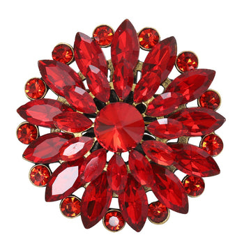 Round Floral Crystal Cluster Brooch in Six Jewel Tone Colors