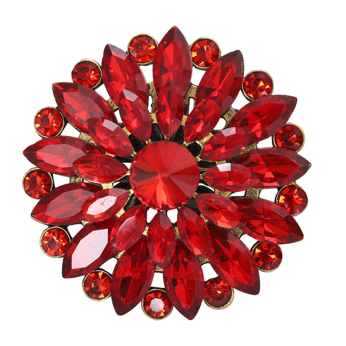Round Floral Crystal Cluster Brooch in Six Jewel Tone Colors