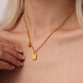 Gold Stainless Steel Good Luck Square Tag Ball Necklace view 2