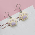 Silver Tone Colorful Cat Paw Resin Hook Earrings in Seven Colors view 12