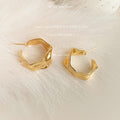 Gold Geometric Hollow Square Hoop Earrings Wave Edge view 2