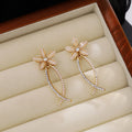 Cream Flower Stud Drop Earrings Pearl Rhinestone Curves view 3