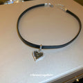 Black Cord Choker Dark Crystal Heart Pendant Single Style view 4
