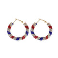 Red White and Blue Clear Stone Large Hoop Earrings view 5