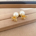 Faux Pearl Floral Cluster Stud Earrings In Gold And Silver view 6
