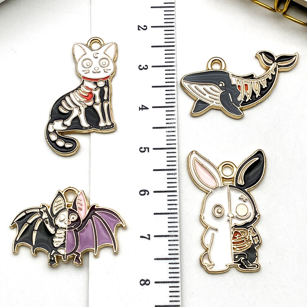 Zinc Alloy Halloween Skull Cat Fish Bat Enamel Charm Pendants for DIY Earrings Necklace