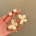 Woven Butterfly Drop Stud Earrings In Yellow And White view 4