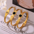 Gold Tone Watch Band Bracelet Black Acrylic Dial Roman Love Tags view 4