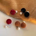 Brown Flocked Ball Pearl Double Side Stud Earrings Pair view 2