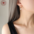 Square Huggie Hoop Earrings Detachable Faux Pearl Drop view 3