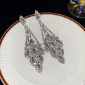 Silver Tone Crystal Leaf Chandelier Drop Earrings for Women view 6