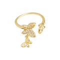 Gold Tone Clear Stone Leaf Branch And Butterfly Open Adjustable Ring view 5