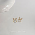 Gold Cat Eye Stone Bunny Ear Crystal Stud Earrings Pair view 4