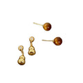Brown Cabochon Stud Earrings with Gold Tone Gourd Drops view 5