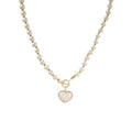 White Pearl Strand Gold Toggle Rhinestone Heart Pendant view 5