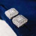 Silver Square Princess Cut Halo Stud Earrings Clear view 4
