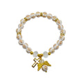 White Cross Bead Bracelet with Gold-Tone Cross and Angel Wing Charms view 6