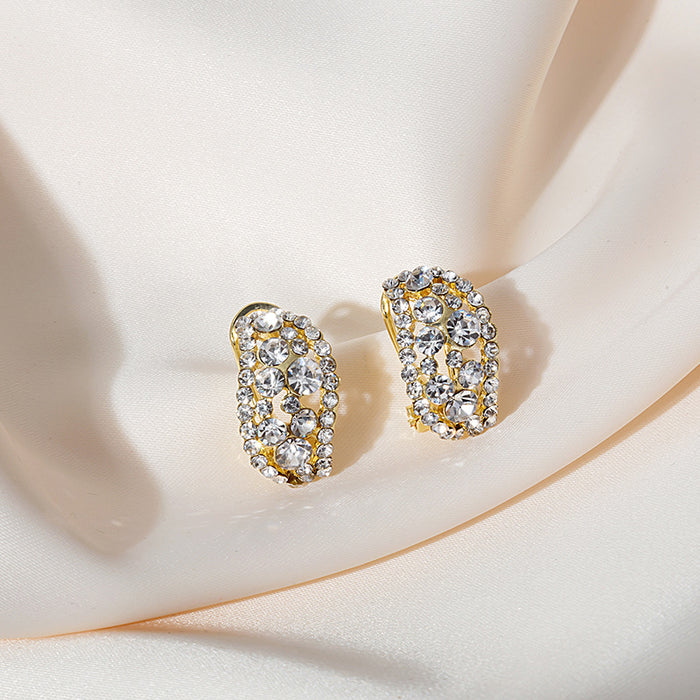 Gold Clear Look Marquise Leaf Huggie Hoop Earrings