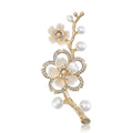 Plum Blossom Branch Brooch Pearl Rhinestone Two Finishes view 1