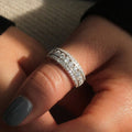 Triple-Row Round Clear Stone Wide Band Ring In Silver Tone view 2