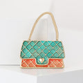 Green Enamel Handbag Brooch with Orange Accents and Gold Tone Trim view 2