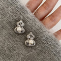 Silver Tone Open Gourd Drop Earrings with Pearl Accents view 1