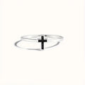 Black Cross Ultra-Slim Ring In Polished Silver Tone view 5