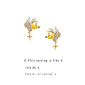 Gold Tone Yellow Banana White Peel And Clear Stone Stud Earrings view 1