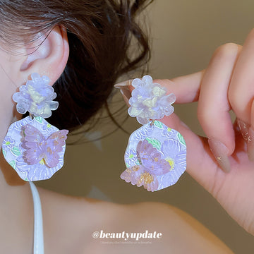Purple Floral Butterfly Statement Stud Earrings Statement Jewelry
