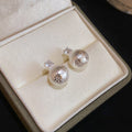 Textured Round Ball Stud Earrings With Snowflake Crystal Tops view 6