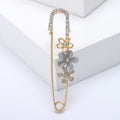 Flower Safety Pin Brooch Cat Eye Rhinestone Grey White Pink view 6