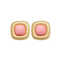 Gold Tone Square Stud Earrings with Pink or White Centers view 5