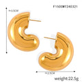 Chunky Glossy C-Shape Metal Stud Earrings Gold Steel Tones view 7