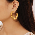 Gold Thick U-Shape Open Hoop Earrings Polished Metal Finish view 3