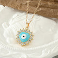 Gold Tone Crystal Halo Round and Heart Evil Eye Necklaces view 5