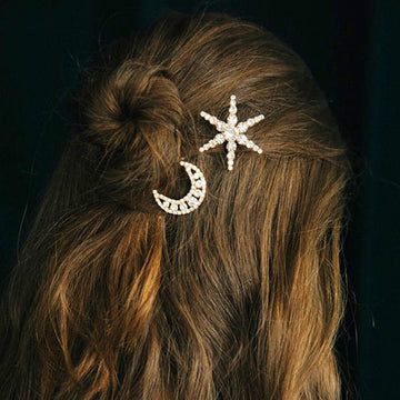 Rhinestone Star Moon Bobby Hair Pins Silver Three Sizes