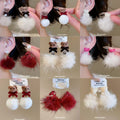 Bear and Pom Pom Drop Stud Earrings in Three Color Styles view 1