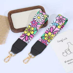Floral Print Canvas Wrist Strap With Gold Tone Swivel Clasp