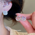 Square Halo Crystal Stud Earrings In Three Pastel Colors view 2