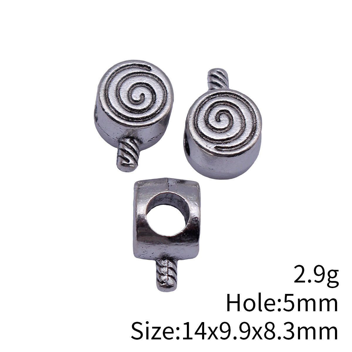 14x9.9x8.3mm 2.9g Antique Silver Zinc Alloy Lollipop Large Hole Beads for DIY Bracelet Jewelry Making